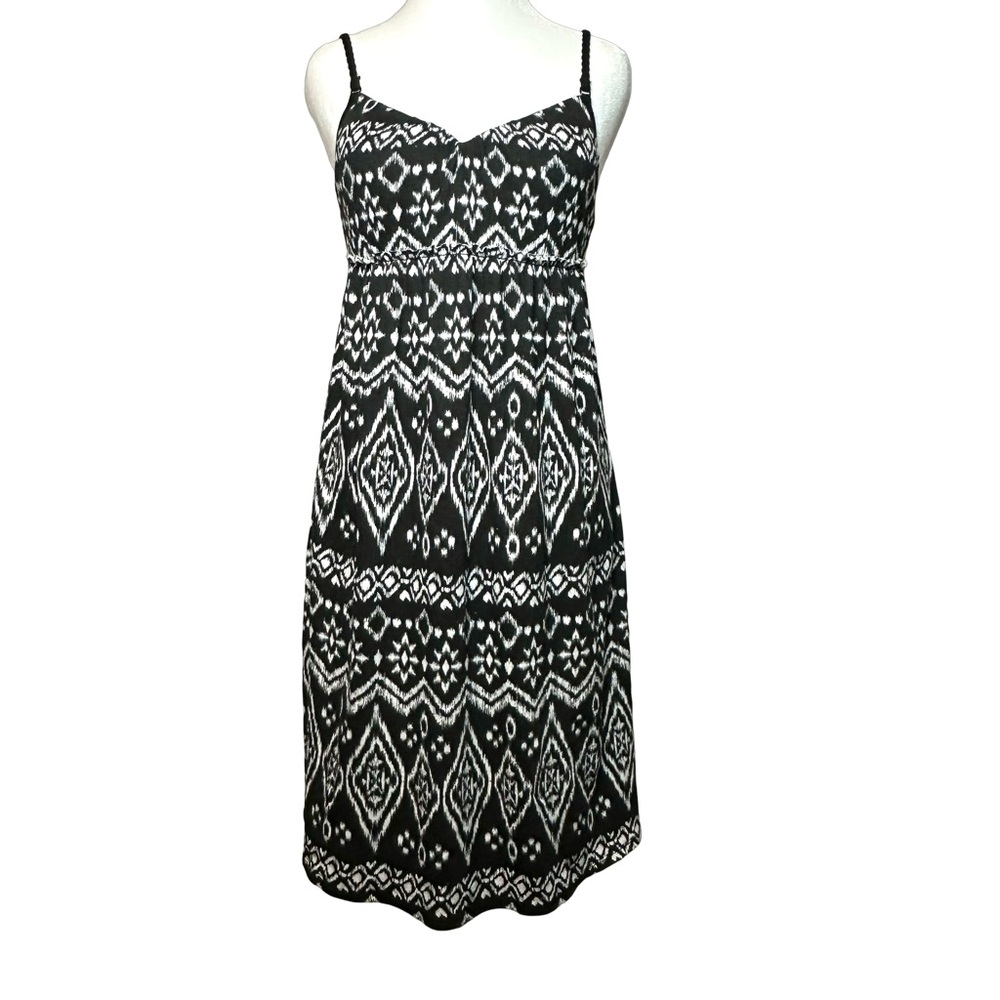 Currants Black & White Abstract Sleeveless Strappy Sundress Dress Size Small